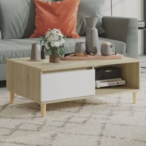 Agron Wooden Coffee Table With 1 Door In White And Sonoma Oak