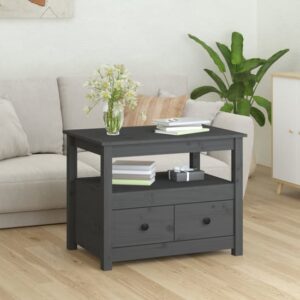 Aitla Pine Wood Coffee Table With 2 Drawers In Grey