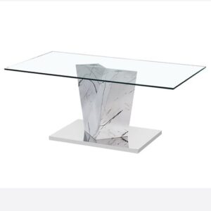 Anosty Clear Glass Coffee Table With Marble Effect Support