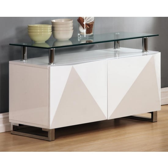 Aruba Glass Top Sideboard In White High Gloss With 2 Doors