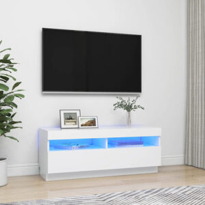 Dezso Wooden TV Stand In White With LED Lights