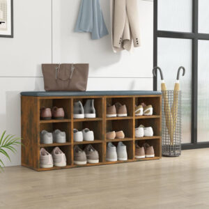 Fleta Shoe Storage Bench With 12 Shelves In Smoked Oak