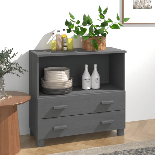 Kathy Solid Pinewood Sideboard With 2 Drawers In Dark Grey