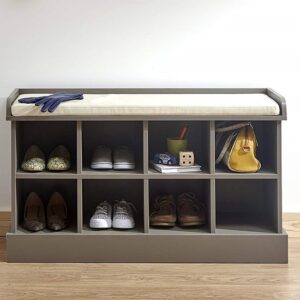 Keswick Shoe Bench In Grey With Eight Open Compartments