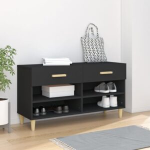 Marfa Wooden Shoe Storage Bench With 2 Drawers In Black