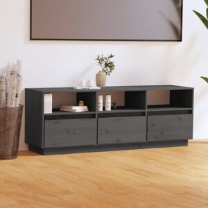 Qwara Pine Wood TV Stand With 3 Drawers In Grey