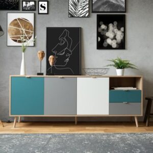 Sorio Sideboard In Sonoma Oak And Tricolor With 3 Doors 2 Drawer