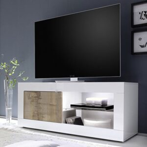 Taylor Wooden 1 Door TV Stand In White High Gloss And Pero