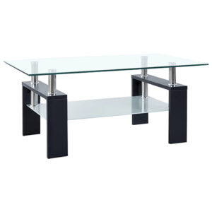 Aleron Clear Glass Coffee Table With Black Wooden Legs