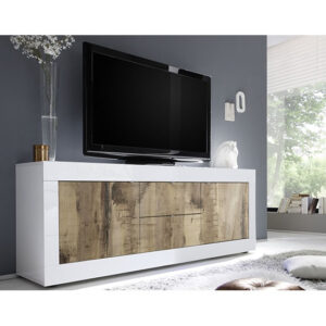 Taylor High Gloss TV Sideboard In White High Gloss And Pero